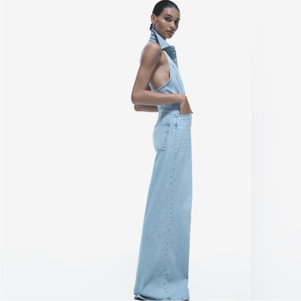 ZARA Light Blue Denim Jumpsuit SIZE: XS - Picture 6 of 15